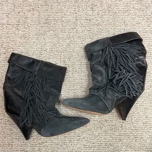 Isabel Marant pour H&M grey black leather Fringe Suede Ankle Boot wedge shoes 40